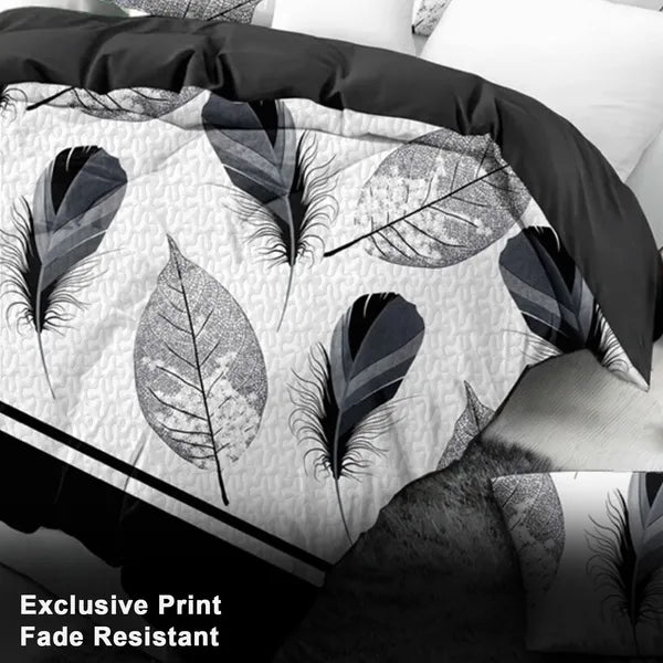 9 Piece Bed in a Bag Set Black White Feather Bedspread Curtains King Cal King