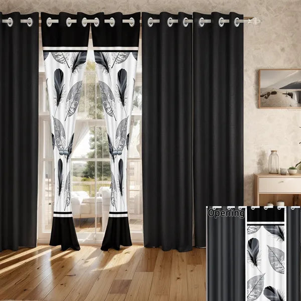 9 Piece Bed in a Bag Set Black White Feather Bedspread Curtains King Cal King