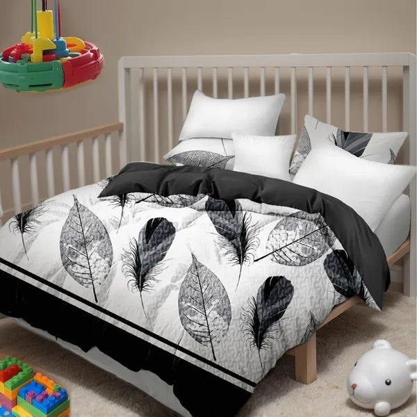 9 Piece Bed in a Bag Set Black White Feather Bedspread Curtains King Cal King