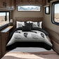 9 Piece Bed in a Bag Set Black White Feather Bedspread Curtains King Cal King