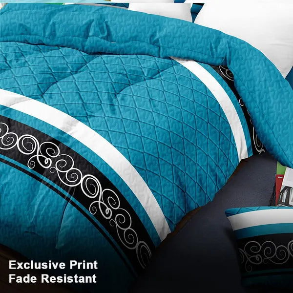 9 Piece Bed in a Bag Set Turquoise Swirl Bedspread Curtains Queen King Cal