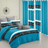 9 Piece Bed in a Bag Set Turquoise Swirl Bedspread Curtains Queen King Cal