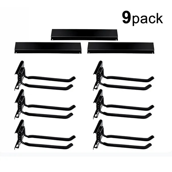 Heavy Duty Garage Wall Storage Rack 450 lbs 9 Pc Tool Hooks & Rails Organizer
