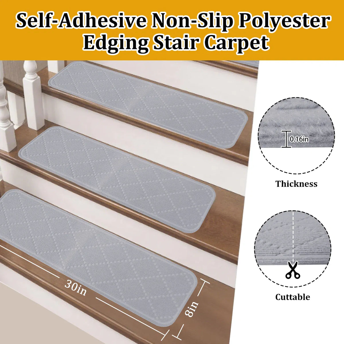 4 Pack Peel Stick Stair Treads 8x30 Non Slip Carpet Covers Wooden Steps Indoor