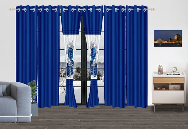 9 Piece Bed in a Bag Set Blue White Rose Bedspread Curtains Queen King Cal King