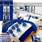 9 Piece Bed in a Bag Set Blue White Rose Bedspread Curtains Queen King Cal King