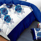 9 Piece Bed in a Bag Set Blue White Rose Bedspread Curtains Queen King Cal King