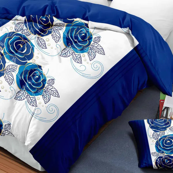 9 Piece Bed in a Bag Set Blue White Rose Bedspread Curtains Queen King Cal King