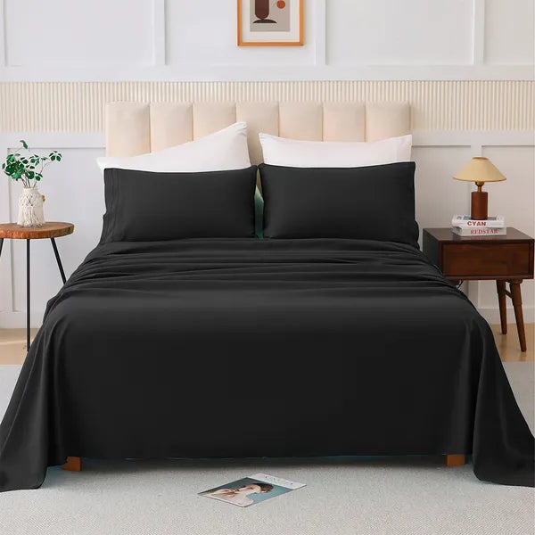Luxury Soft Sheet Set 14 Inch Deep Pocket Bedding Queen King Black Twin White