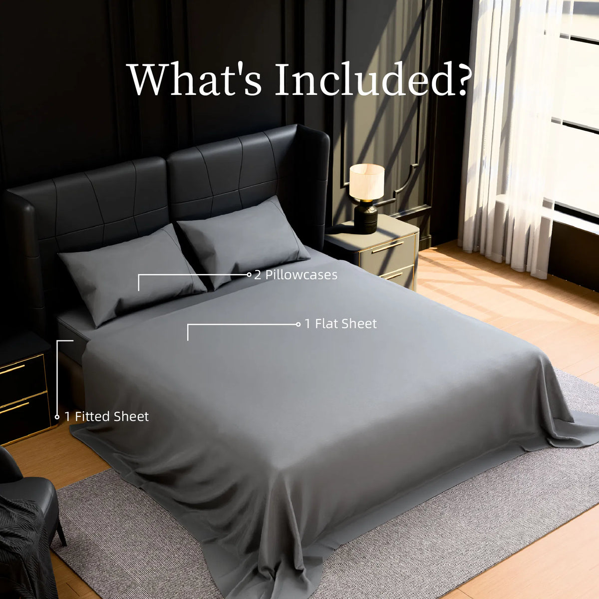 Full Size Bed Sheets 4 Piece Grey Brushed Microfiber Deep Pocket Sheet Set