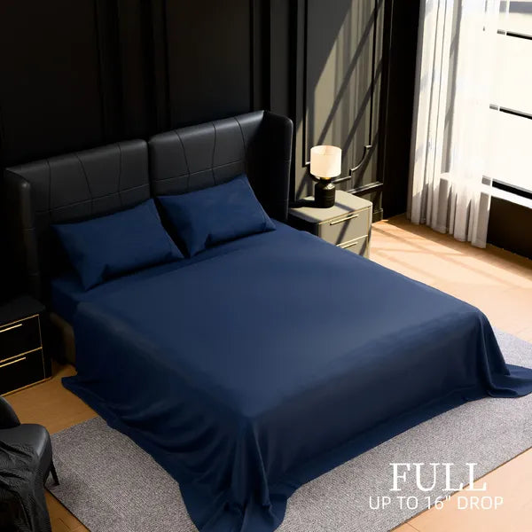 Full Size Sheets 4PC Navy Blue Brushed Microfiber Deep Pocket Soft Bedding Set