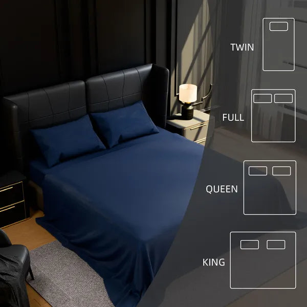 Full Size Sheets 4PC Navy Blue Brushed Microfiber Deep Pocket Soft Bedding Set