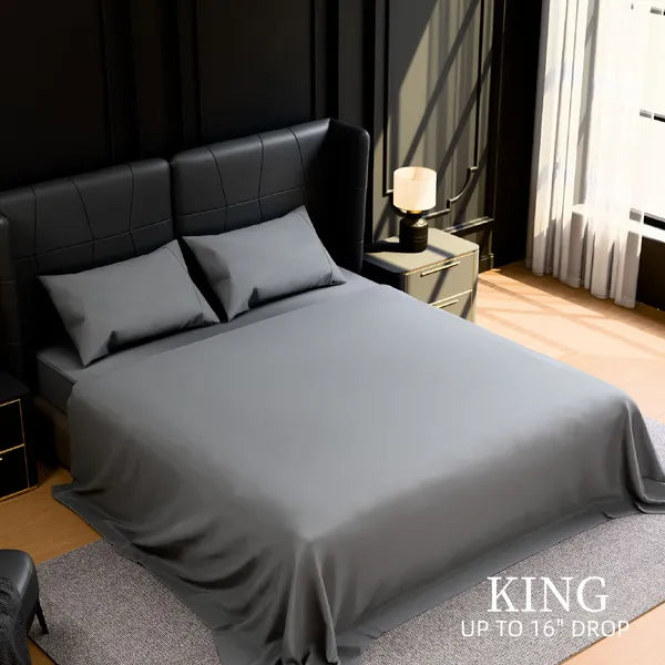 King Sheet Set 4PC Grey Brushed Microfiber Deep Pocket Soft Wrinkle Resistant