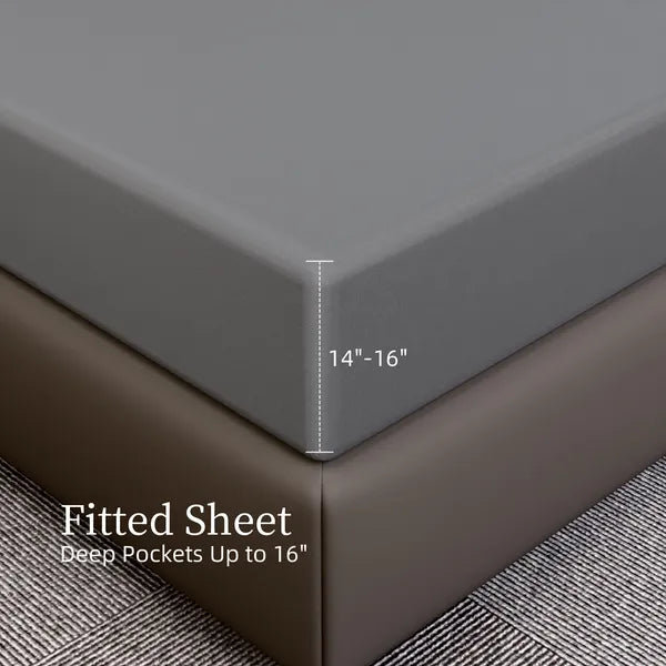 King Sheet Set 4PC Grey Brushed Microfiber Deep Pocket Soft Wrinkle Resistant