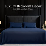 King Size Sheets 4PC Navy Blue Brushed Microfiber 14" Deep Pocket Bedding Set