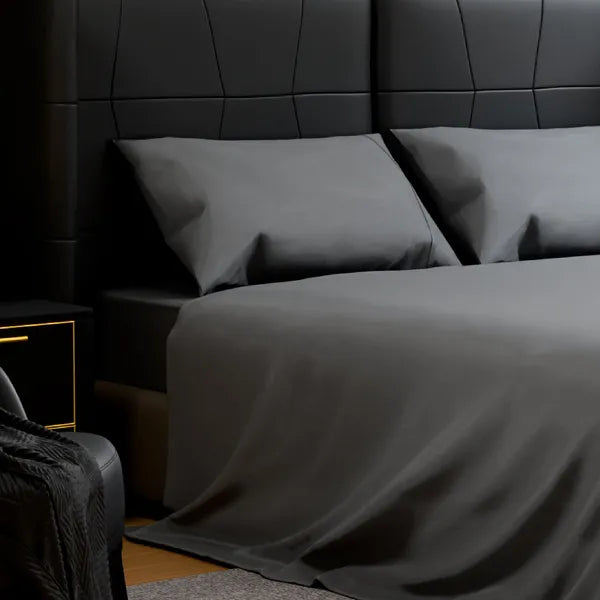 Queen Bed Sheet Set 4 Piece Gray Brushed Microfiber Soft Deep Pocket Bedding
