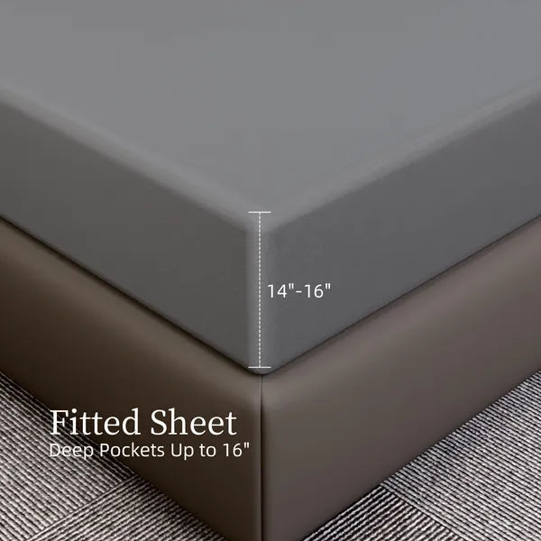 Queen Bed Sheet Set 4 Piece Gray Brushed Microfiber Soft Deep Pocket Bedding