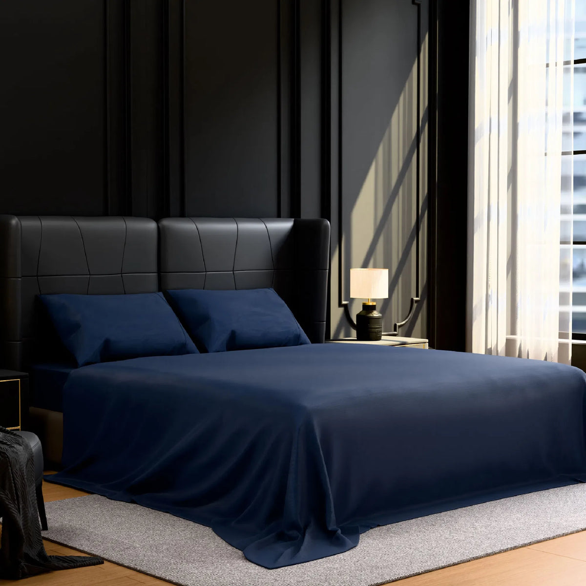 Queen Sheet Set 4 Piece Navy Blue Brushed Microfiber Soft 14" Deep Pocket Sheets