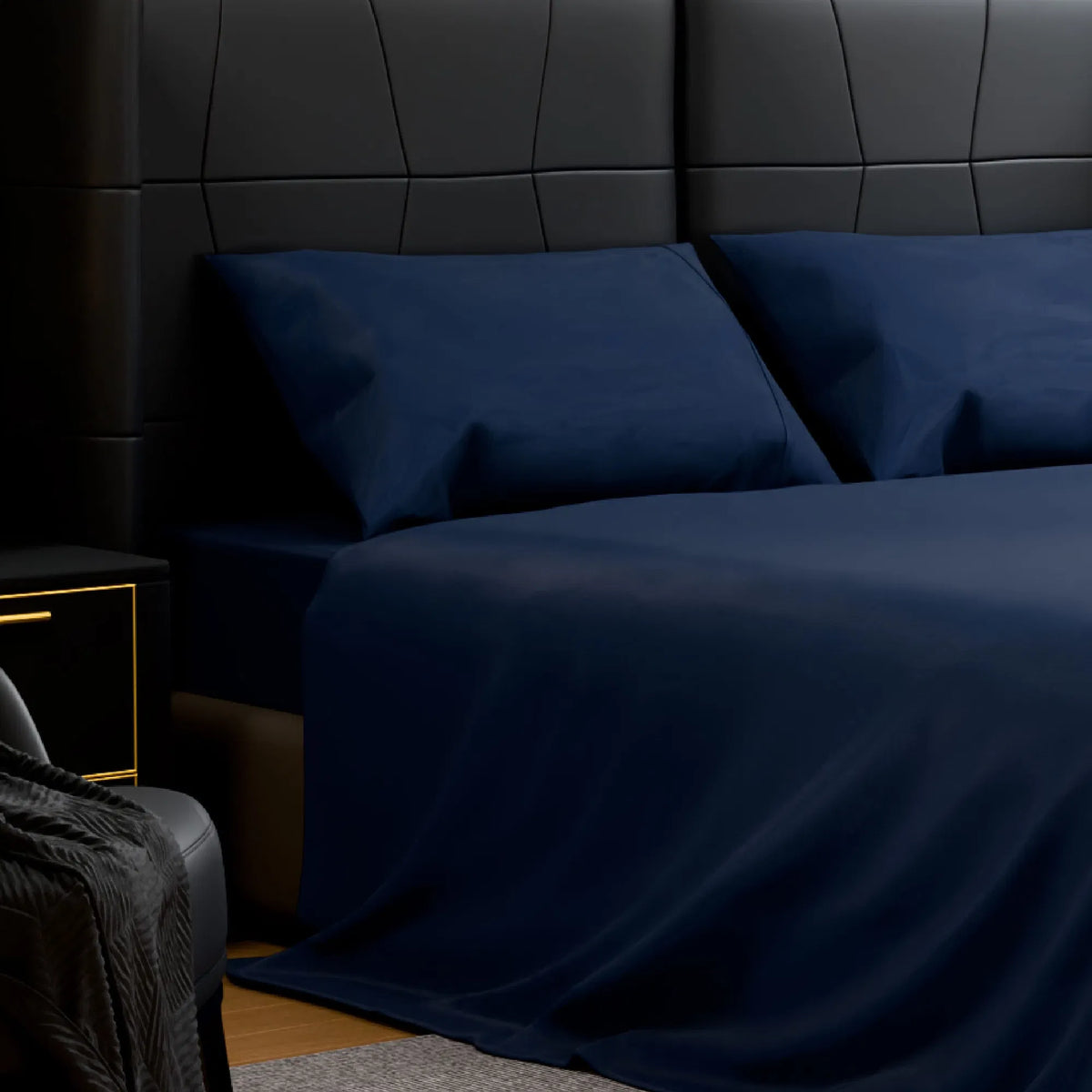Queen Sheet Set 4 Piece Navy Blue Brushed Microfiber Soft 14" Deep Pocket Sheets