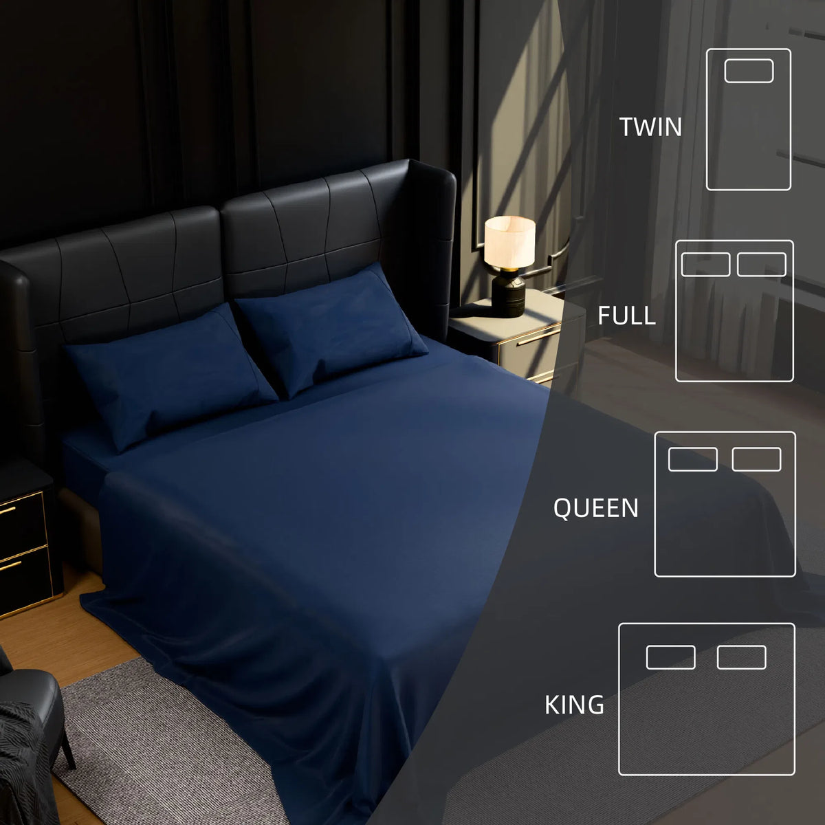Queen Sheet Set 4 Piece Navy Blue Brushed Microfiber Soft 14" Deep Pocket Sheets