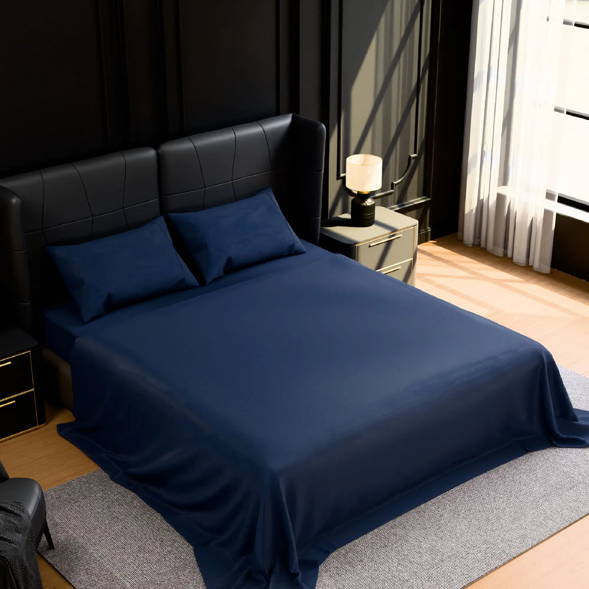 Queen Sheet Set 4 Piece Navy Blue Brushed Microfiber Soft 14" Deep Pocket Sheets