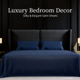 Queen Sheet Set 4 Piece Navy Blue Brushed Microfiber Soft 14" Deep Pocket Sheets