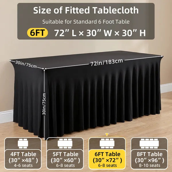6FT Black Spandex Table Skirt Ruffled Fitted Tablecloth 72x30 Wedding Banquet