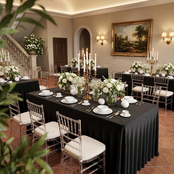 6FT Black Spandex Table Skirt Ruffled Fitted Tablecloth 72x30 Wedding Banquet