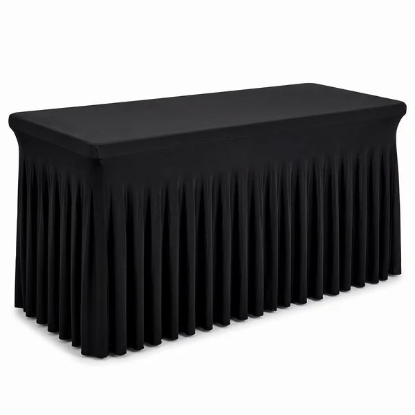 6FT Black Spandex Table Skirt Ruffled Fitted Tablecloth 72x30 Wedding Banquet