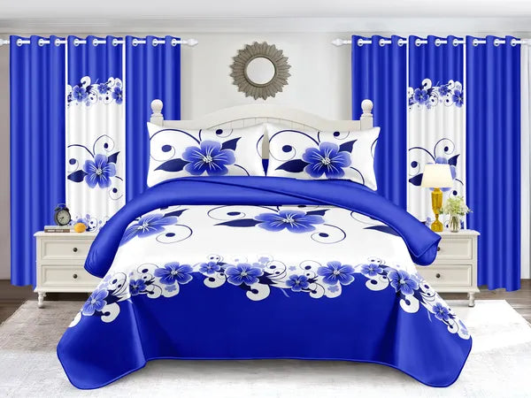 12 Piece Bed in a Bag Set Blue White Floral Duvet Cover Sheet Curtains Queen