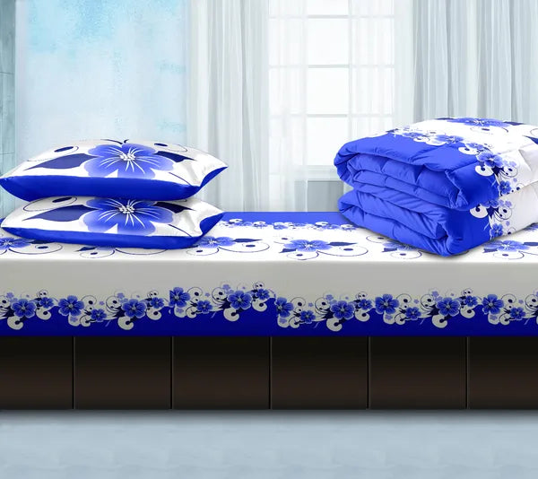 12 Piece Bed in a Bag Set Blue White Floral Duvet Cover Sheet Curtains Queen