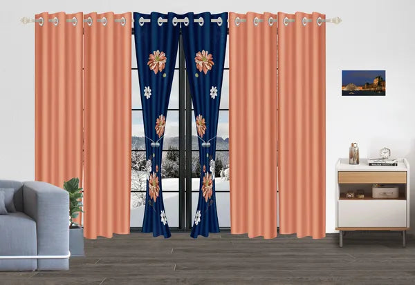 9 Piece Navy Coral Floral Bedding Set With Curtains Bedspread Queen King Cal King