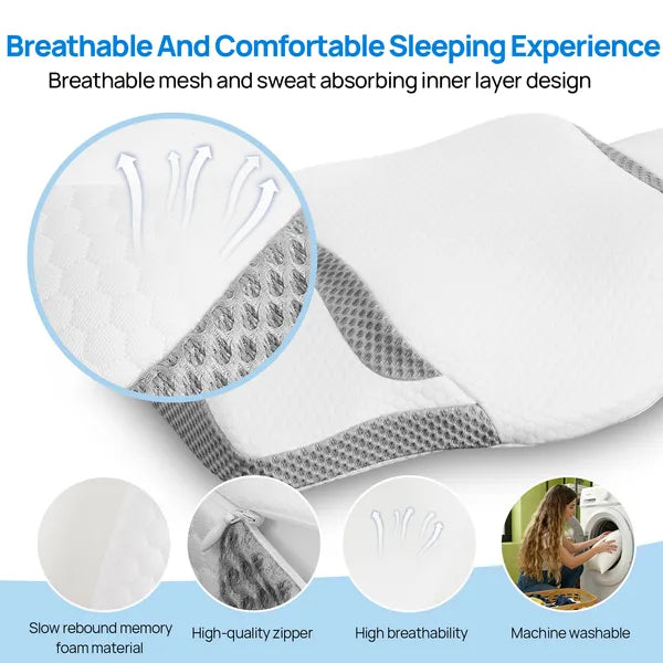 Cervical Neck Pillow Memory Foam Ergonomic Contour Side Back Sleepers Washable
