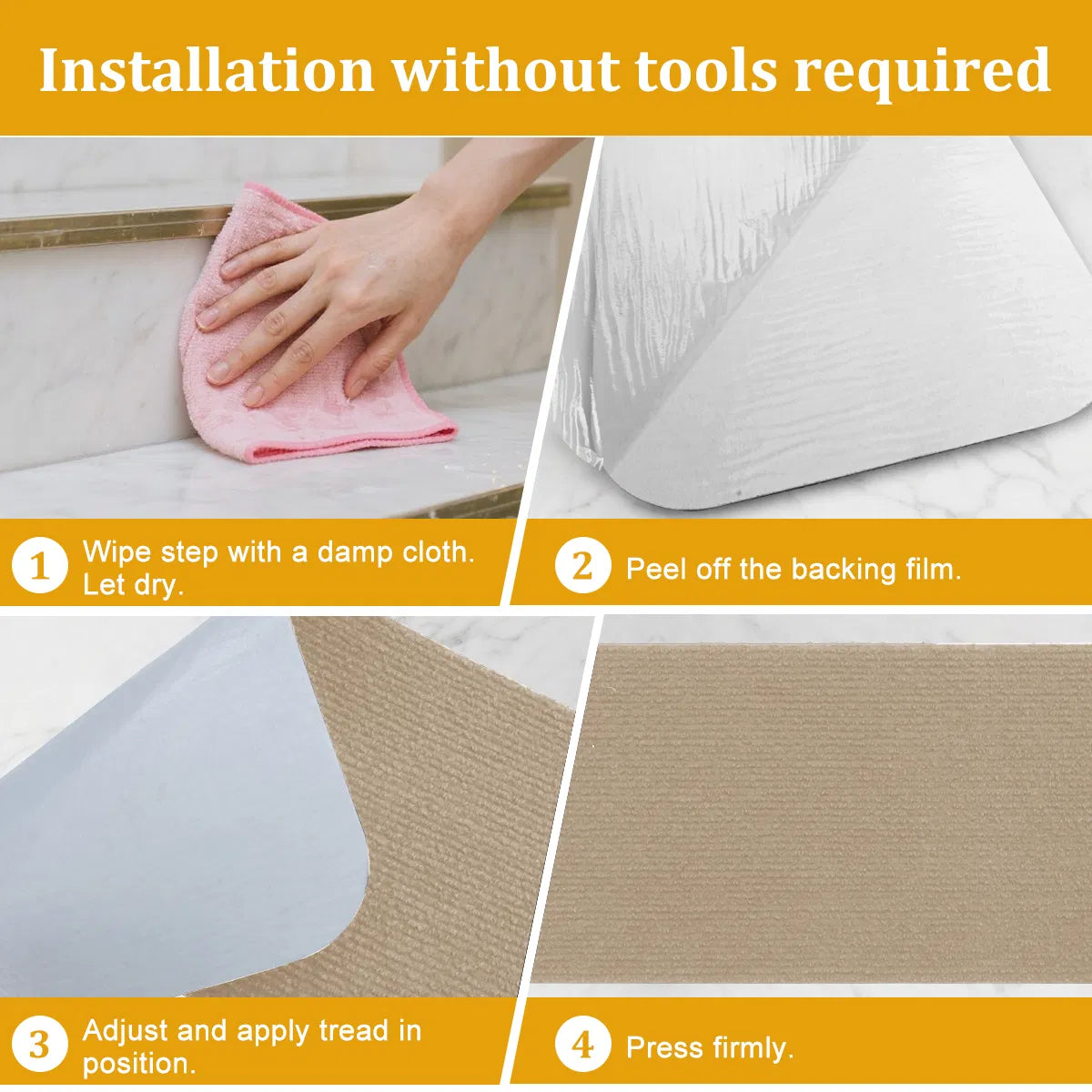 4 Pack Peel Stick Stair Treads 8x30 Non Slip Carpet Covers Wooden Steps Indoor