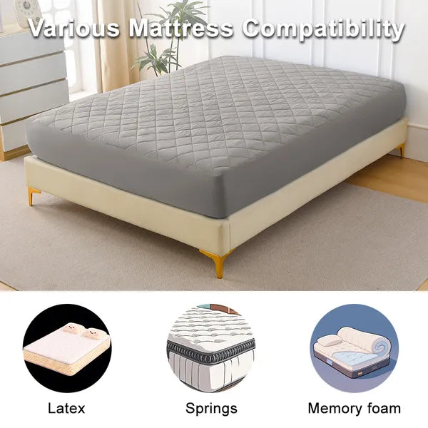 Queen Waterproof Mattress Protector Ultrasonic Diamond Grid Pad Cover Fitted
