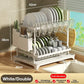 2 Tier Dish Drying Rack with Drain Board Large Capacity Kitchen Drainer White