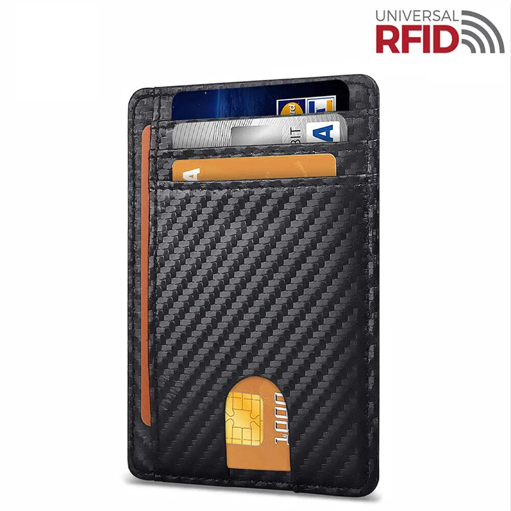 Mens Leather Slim Wallet RFID Blocking Credit Card Holder ID Money Pocket