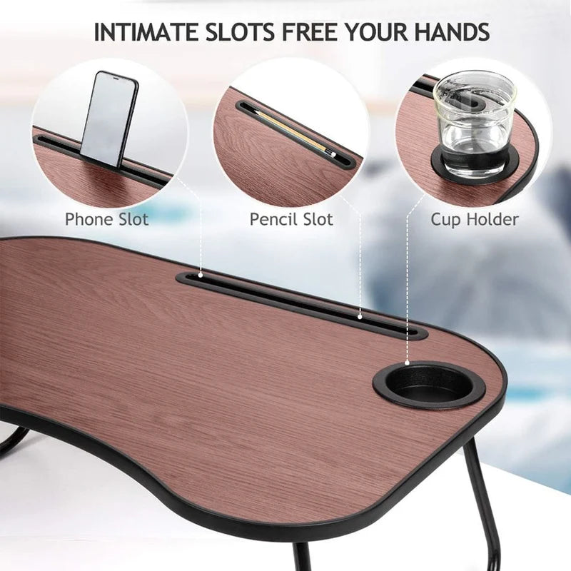 Portable Laptop Bed Desk Foldable Lap Table Cup Holder Sofa Couch Notebook Tray