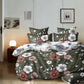 5 Piece Green Floral Duvet Cover Set With Corner Ties Pillowcases Cushion Shams