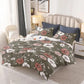 5 Piece Green Floral Duvet Cover Set With Corner Ties Pillowcases Cushion Shams
