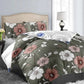 5 Piece Green Floral Duvet Cover Set With Corner Ties Pillowcases Cushion Shams