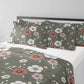 5 Piece Green Floral Duvet Cover Set With Corner Ties Pillowcases Cushion Shams