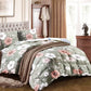 5 Piece Green Floral Duvet Cover Set With Corner Ties Pillowcases Cushion Shams