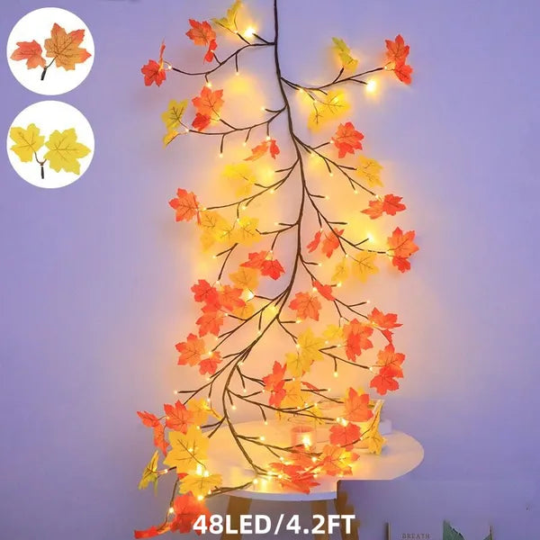 Fall Lighted Garland Leaves Autumn Decor Battery Operated Lights with Timer