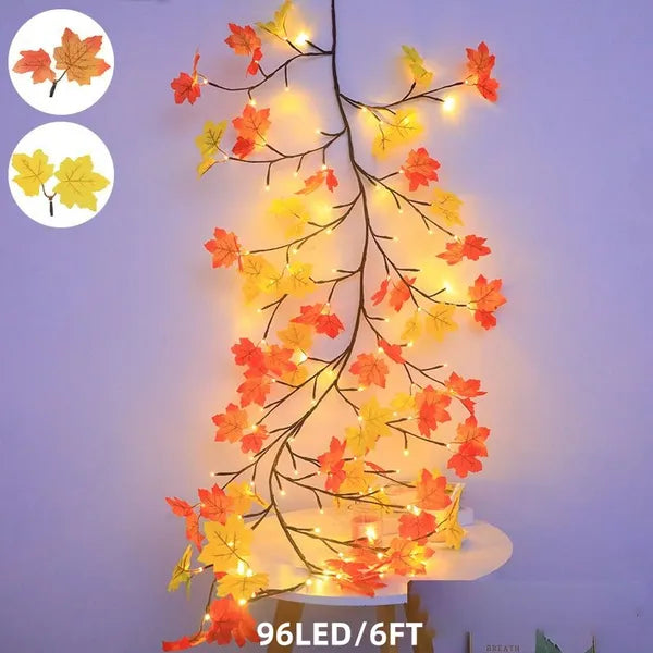Fall Lighted Garland Leaves Autumn Decor Battery Operated Lights with Timer