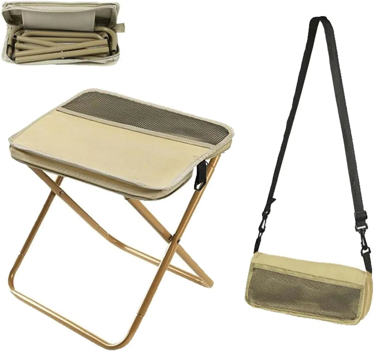 Portable Folding Camping Stool with Shoulder Bag Oxford Cloth Khaki Outdoor Seat