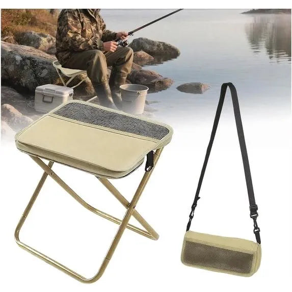 Portable Folding Camping Stool with Shoulder Bag Oxford Cloth Khaki Outdoor Seat