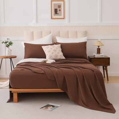 King 4 Piece Bed Sheet Set Soft Cotton Blend Fitted Flat Sheet 2 Pillowcases
