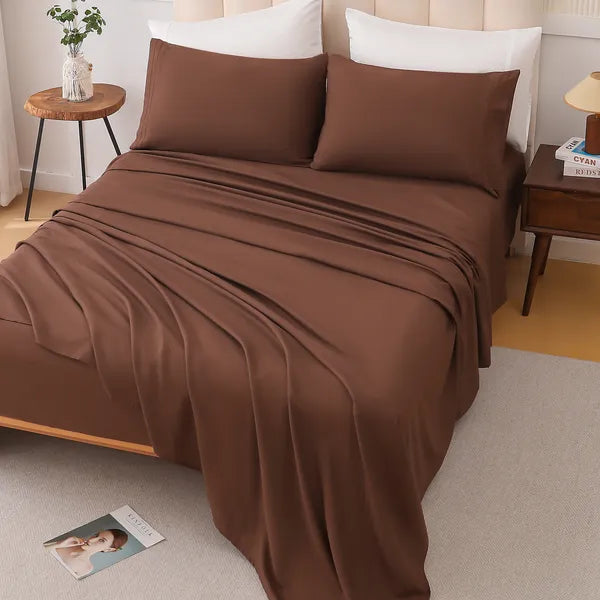 King 4 Piece Bed Sheet Set Soft Cotton Blend Fitted Flat Sheet 2 Pillowcases