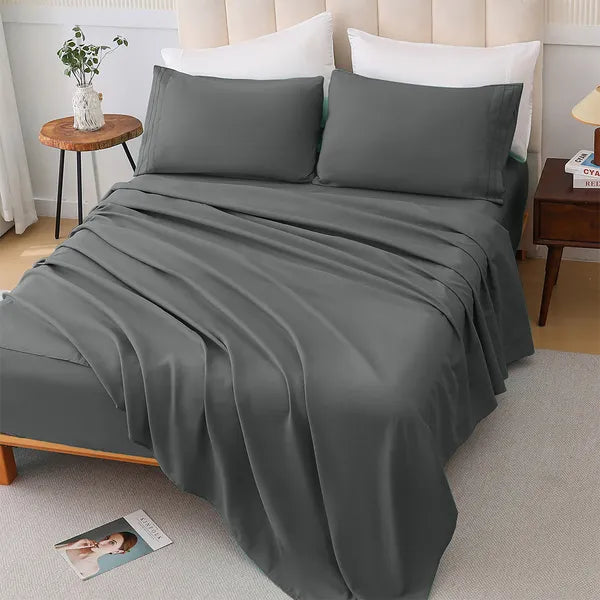 King 4 Piece Bed Sheet Set Soft Cotton Blend Fitted Flat Sheet 2 Pillowcases